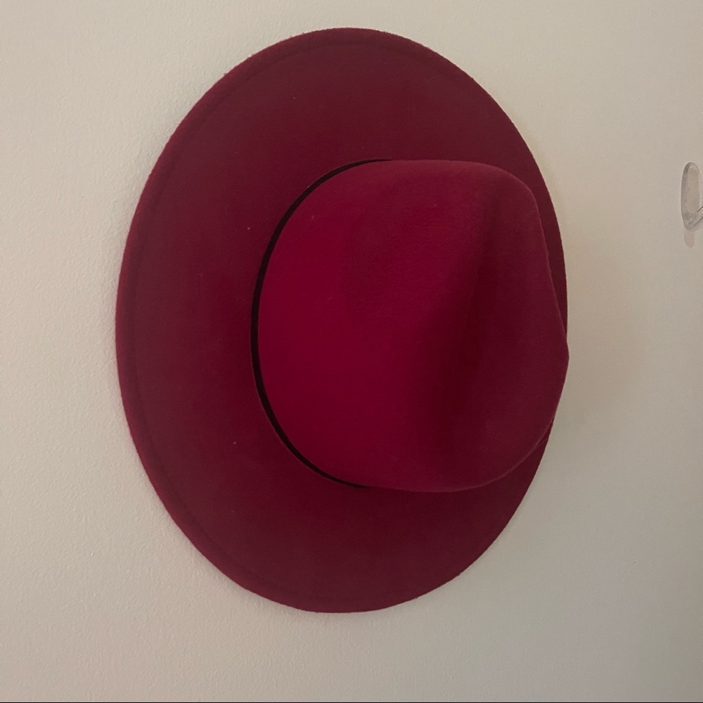 Red Brushed Velvet Wide Brim Hat